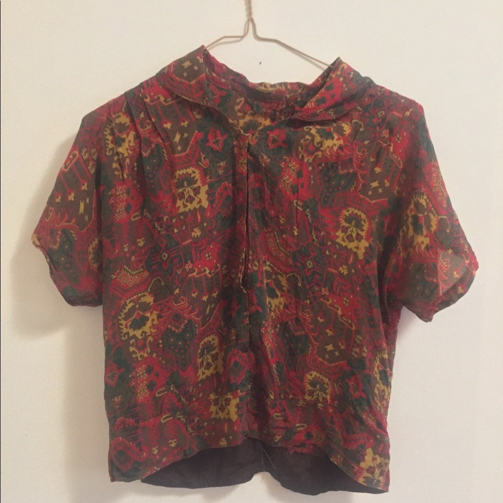 Very Vintage Geometric Print Chiffon Blouse
